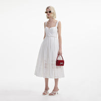 White Cotton Broderie Midi Dress