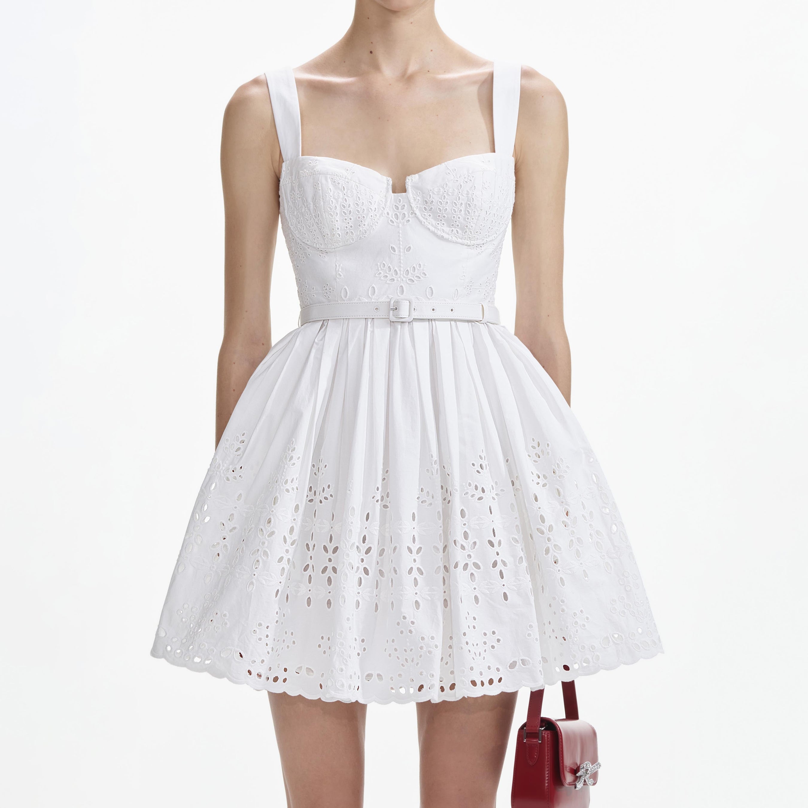 White Cotton Broderie Mini Dress