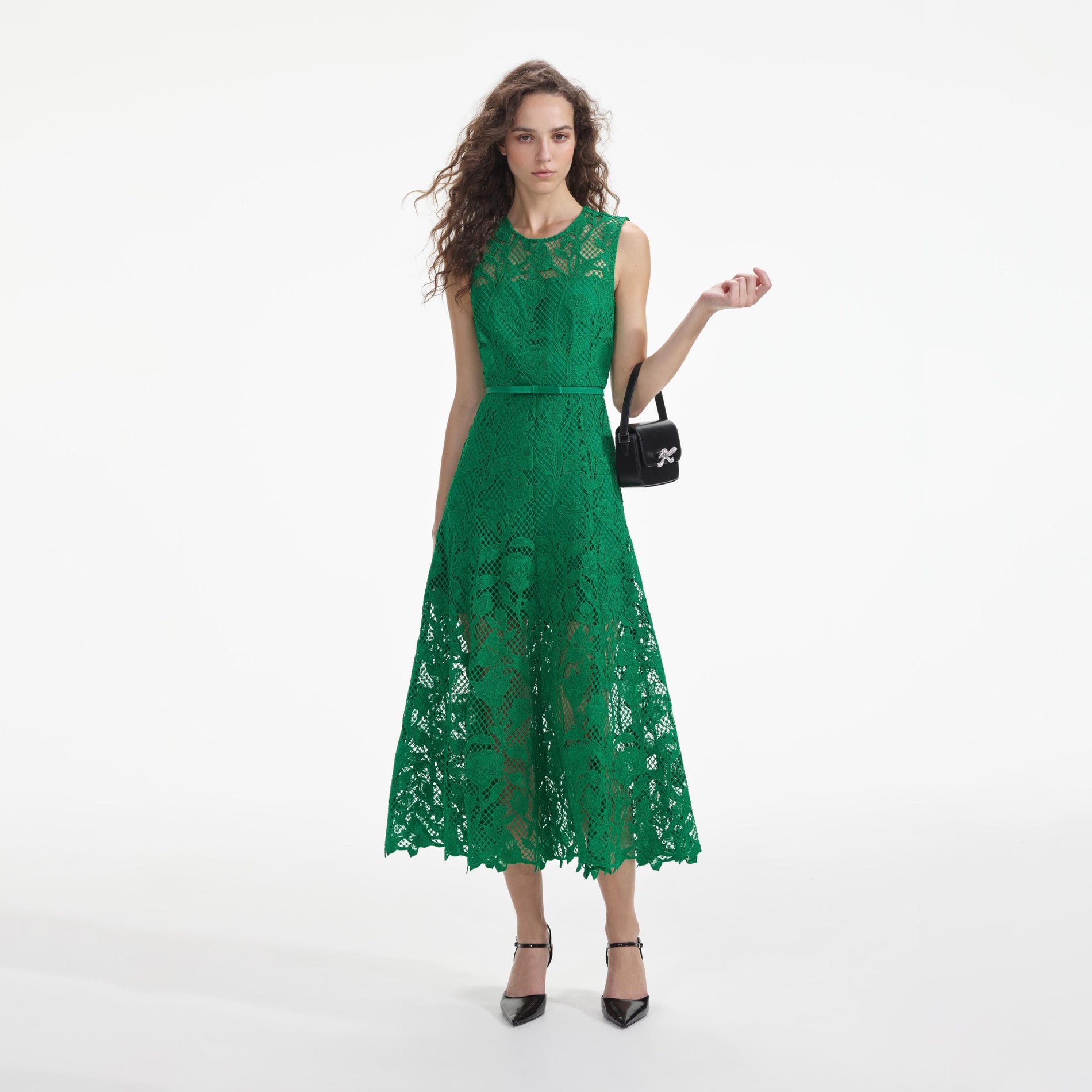 Green Lace Sleeveless Midi Dress