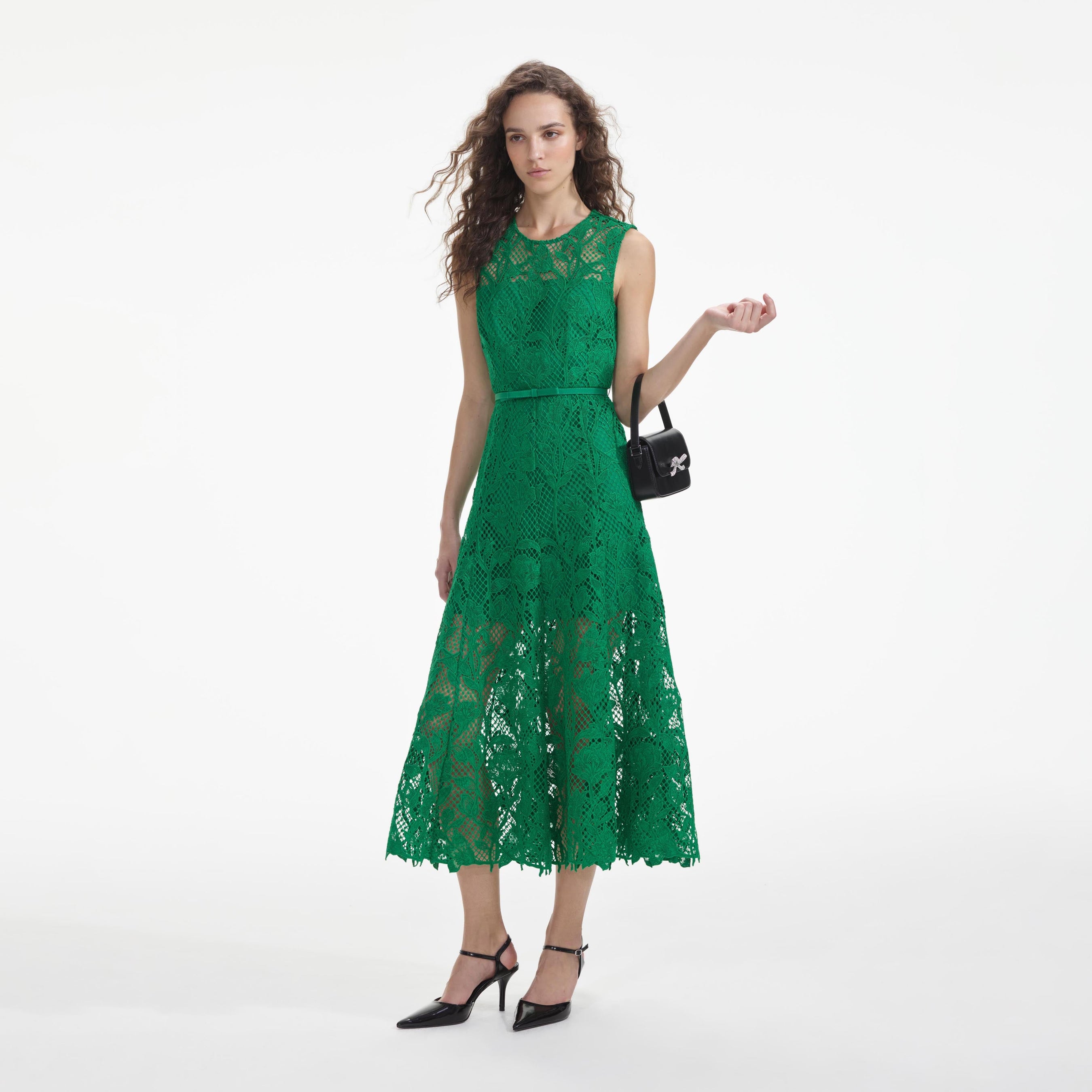 Green Lace Sleeveless Midi Dress