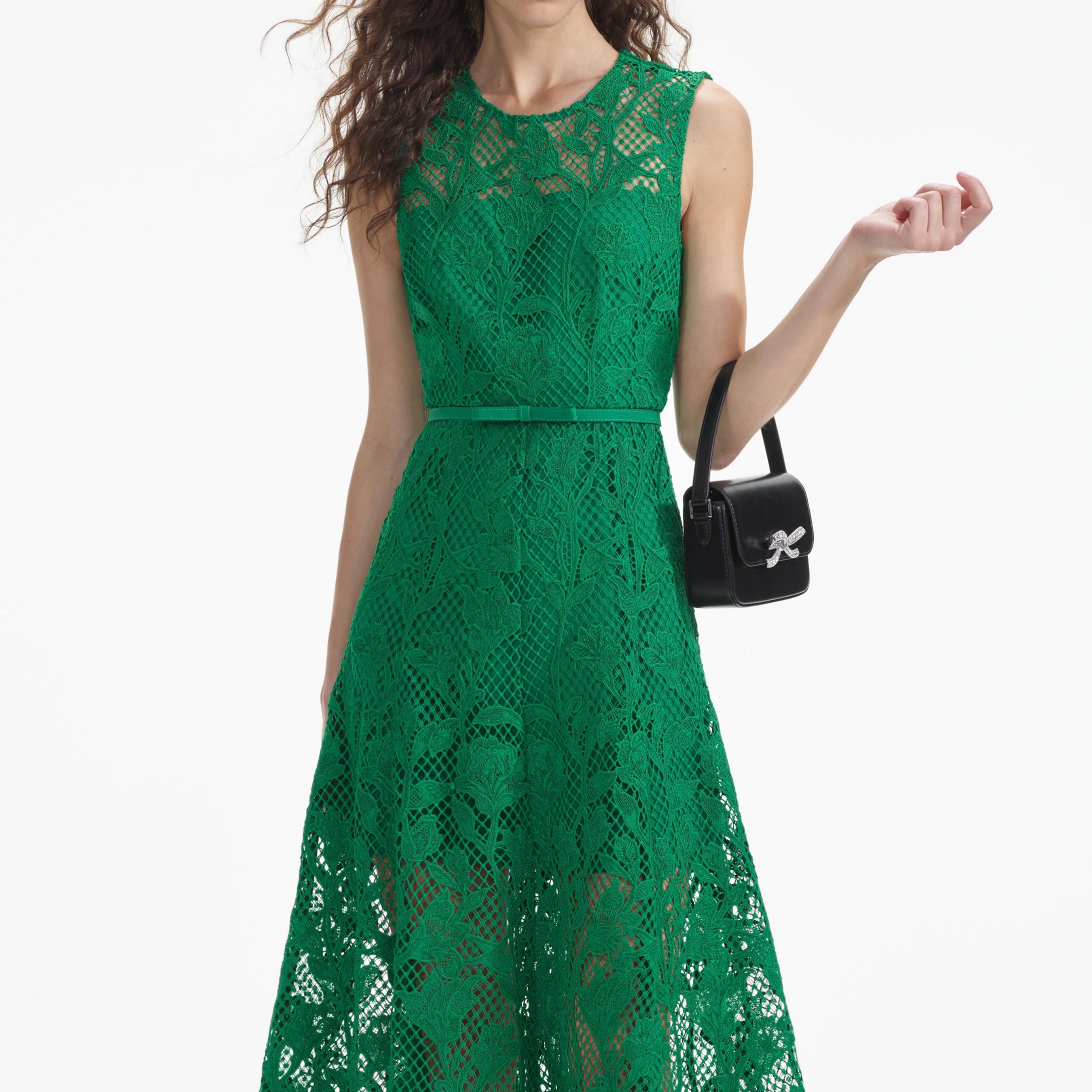 Green Lace Sleeveless Midi Dress