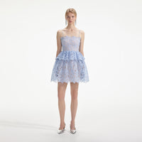 Blue Organza Lace Mini Dress