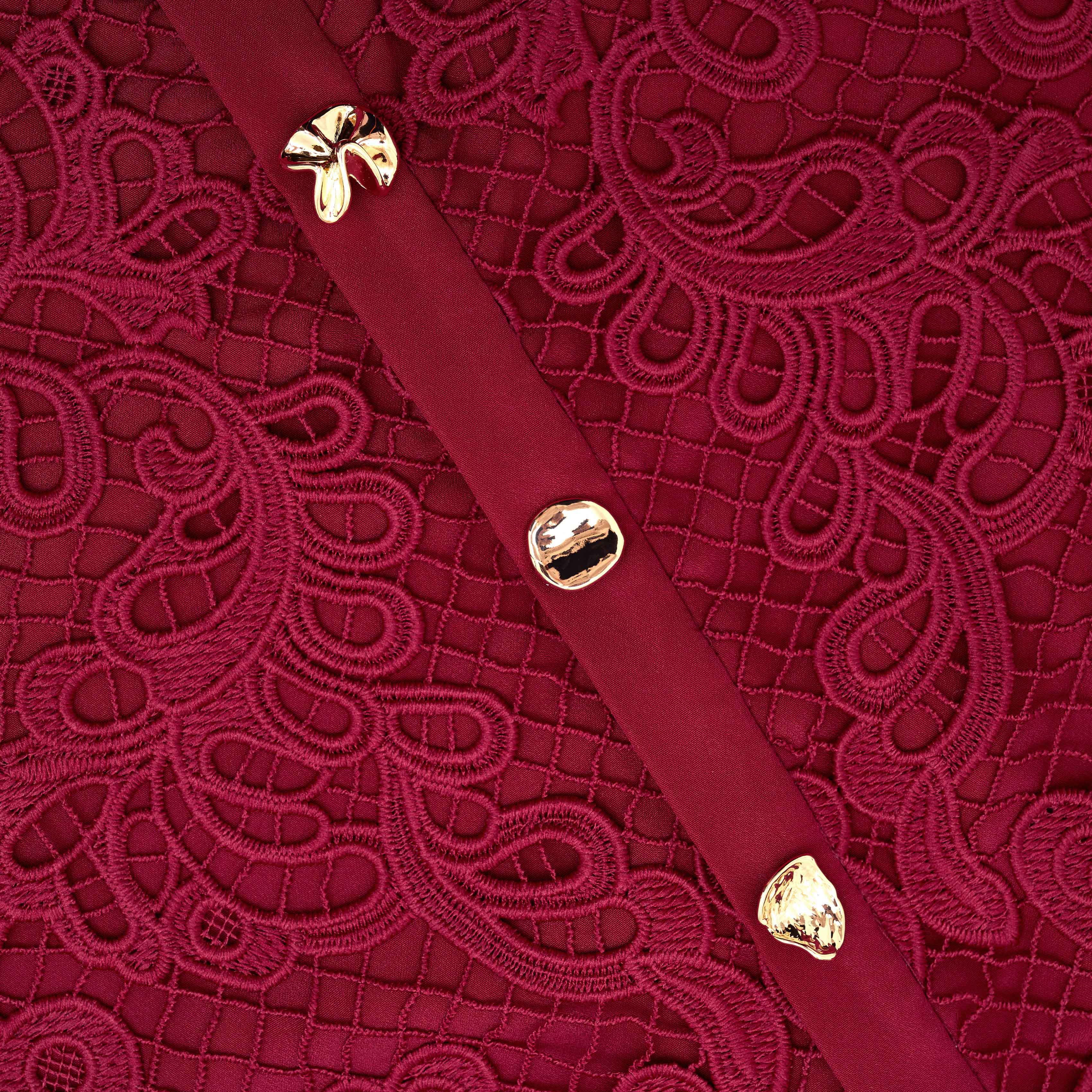 Red Guipure Lace Button Midi Dress