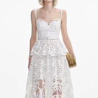 White Cotton Lace Tiered Midi Dress