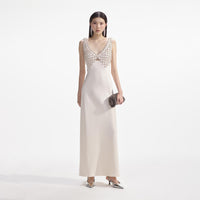 Cream Satin Diamante Bralette Maxi Dress