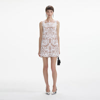 White Guipure Lace Mini Dress