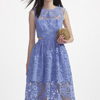 Blue Lace Cut Out Midi Dress