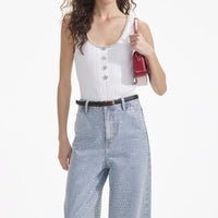 Blue Rhinestone Wide Leg Jeans