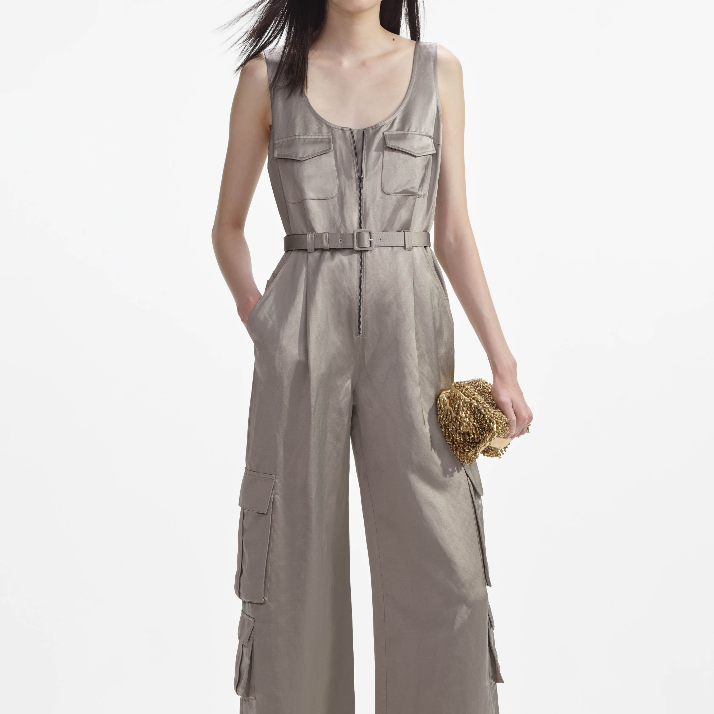 Beige Satin Jumpsuit