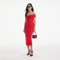 Red Off Shoulder Midi Dress