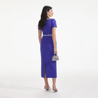 Blue Diamante Bow Trim Midi Dress