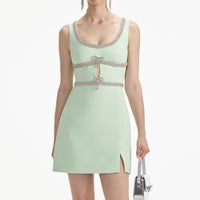 Mint Diamante Bow Trim Mini Dress