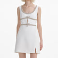 White Diamante Bow Trim Mini Dress