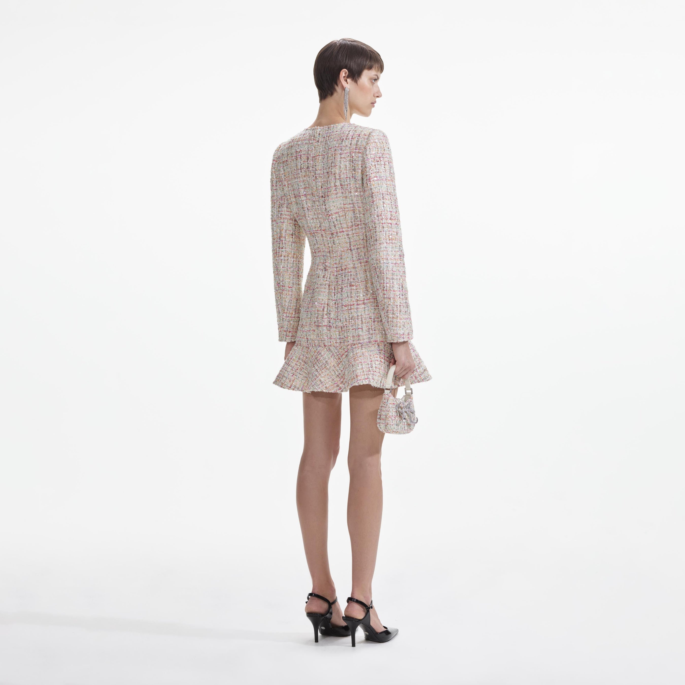 Pastel Boucle V-Neck Mini Dress