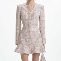 Pastel Boucle V-Neck Mini Dress