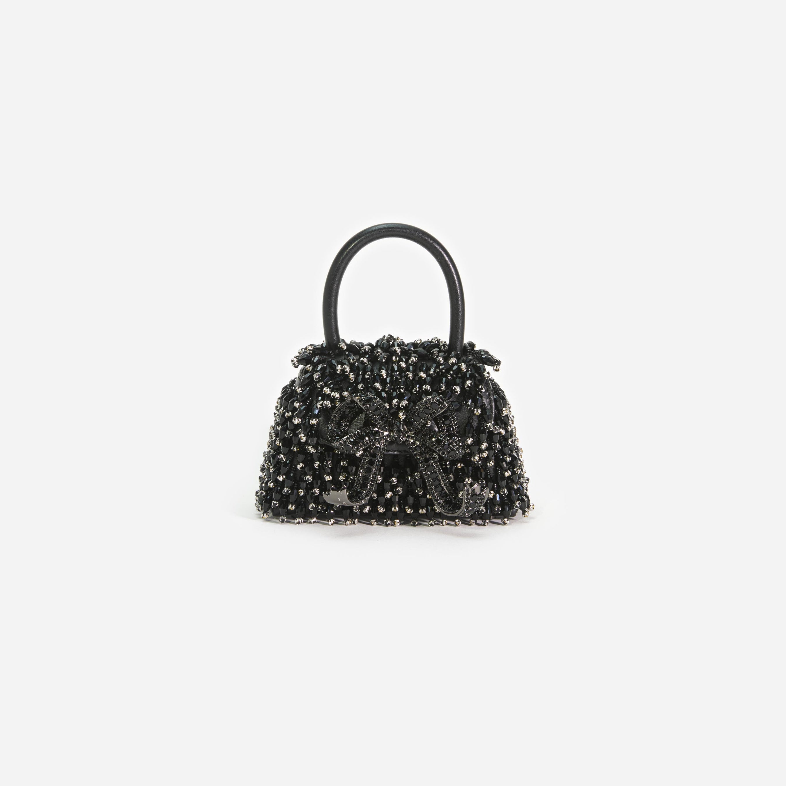 Black Embellished Micro Bow Bag