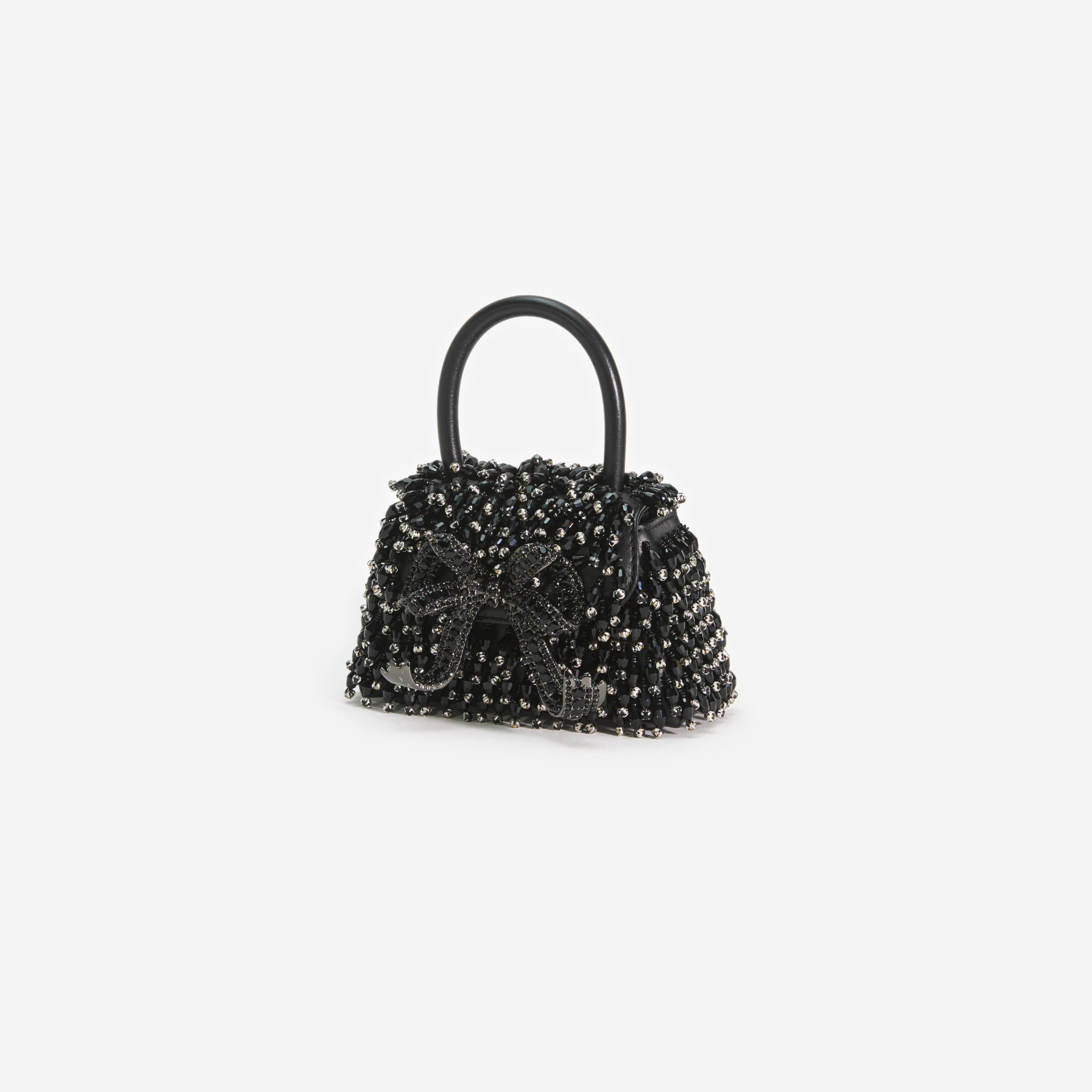 Black Embellished Micro Bow Bag