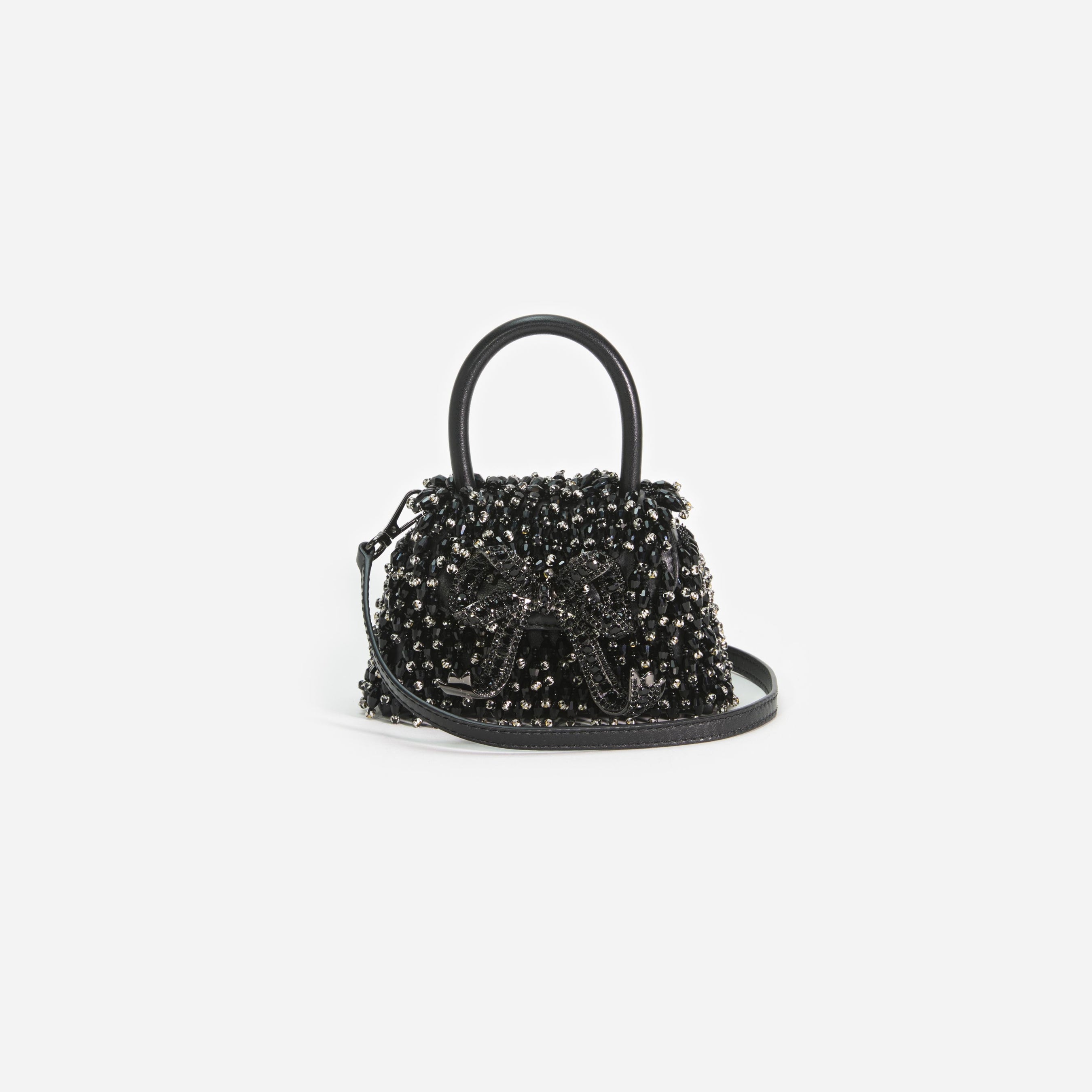 Black Embellished Micro Bow Bag