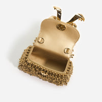 Gold Crystal Embroidery Micro Bag