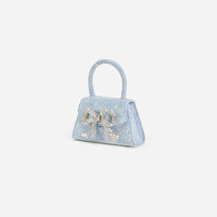 Blue Rhinestone Denim Micro Bow Bag