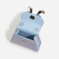 Blue Rhinestone Denim Micro Bow Bag