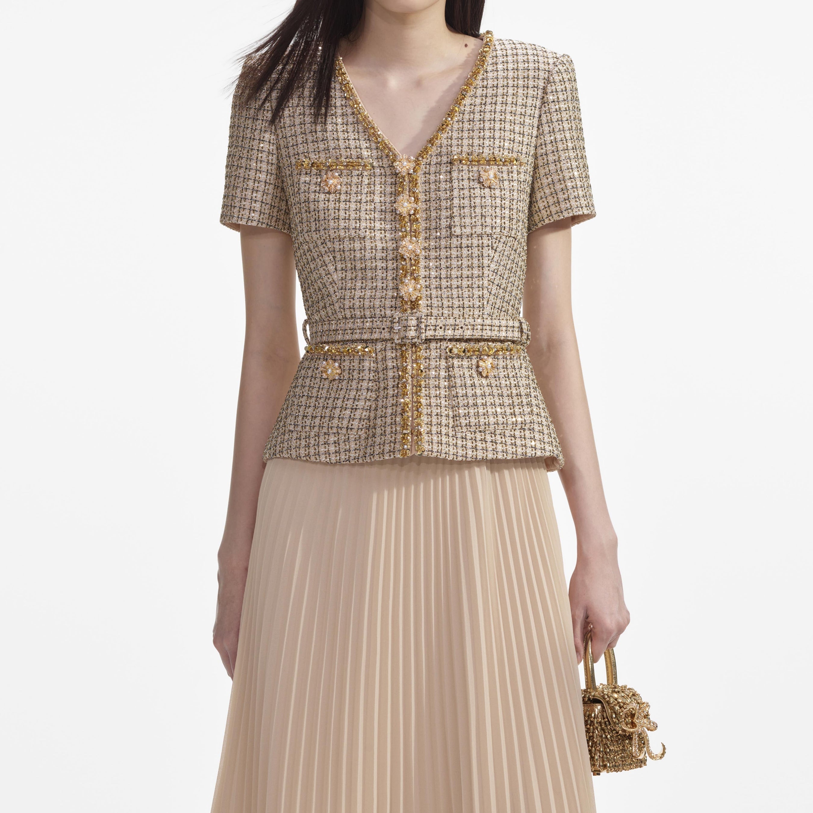 Gold Boucle Midi Dress