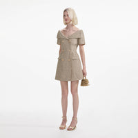 Gold Boucle Open Neck Mini Dress