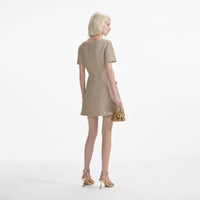 Gold Boucle Open Neck Mini Dress