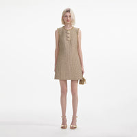 Gold Boucle Embellished Mini Dress