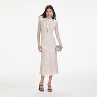 Champagne Rhinestone Mesh Midi Dress