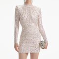 Champagne Rhinestone Mesh Mini Dress