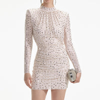 Champagne Rhinestone Mesh Mini Dress