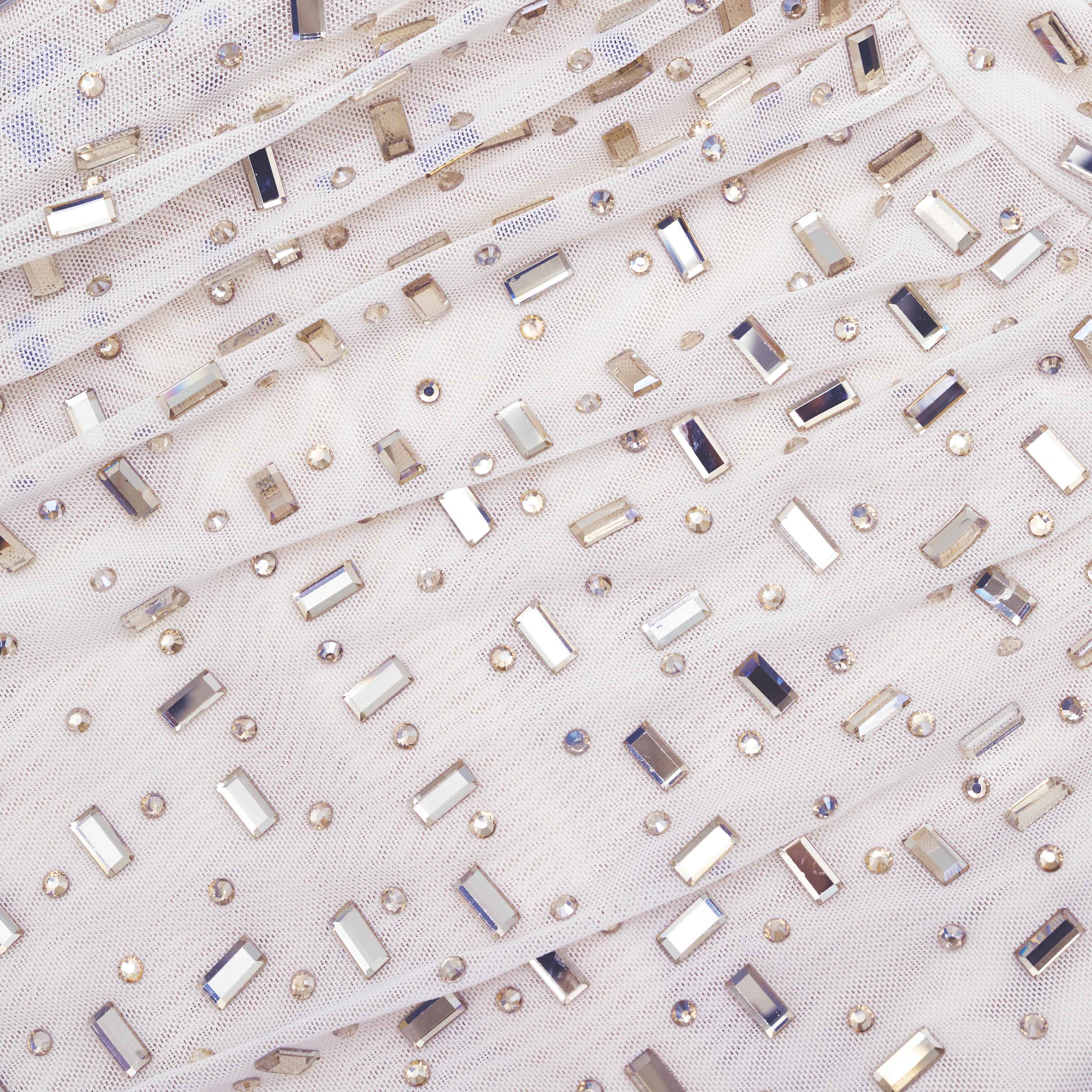 Champagne Rhinestone Mesh Mini Dress