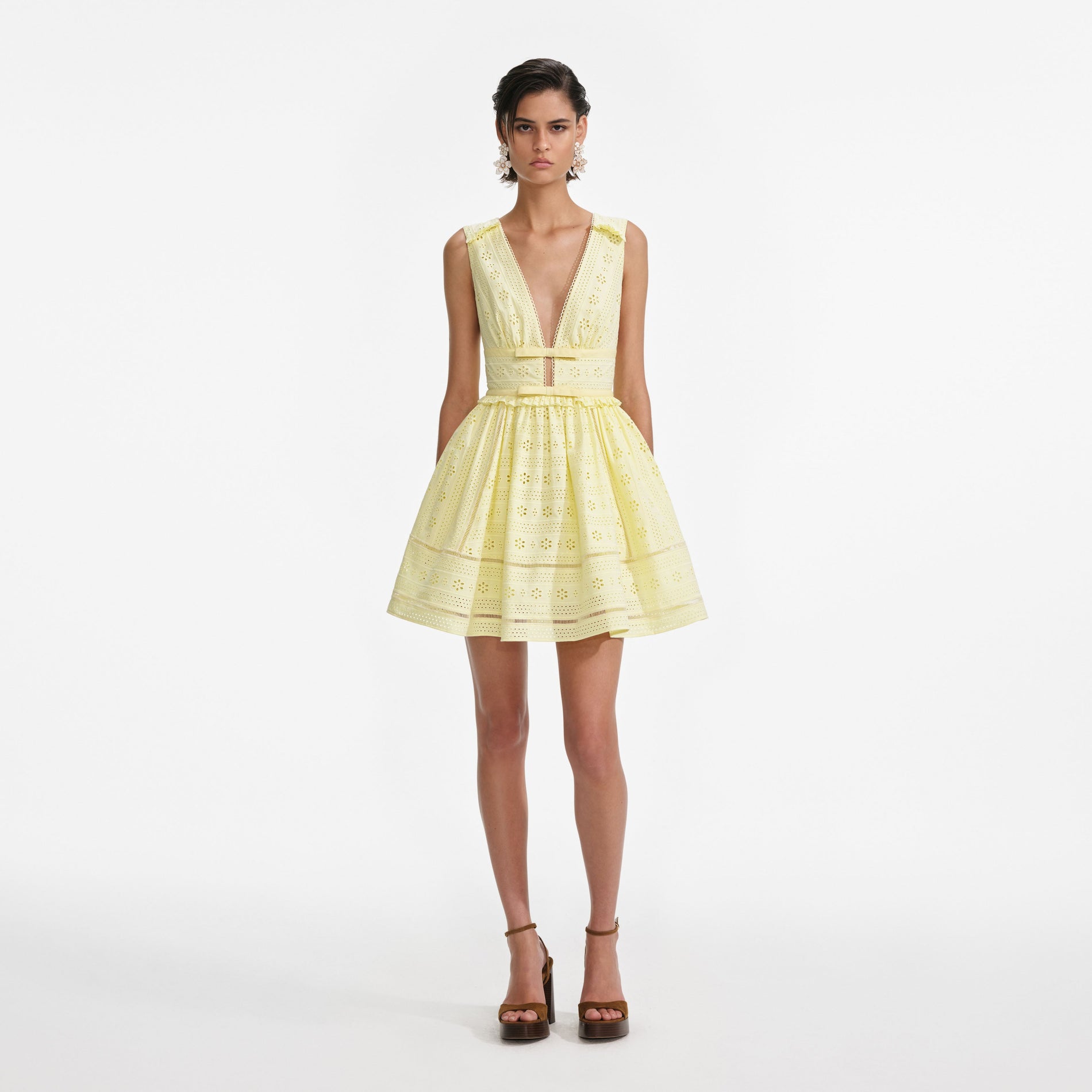 Yellow Cotton Broderie Mini Dress