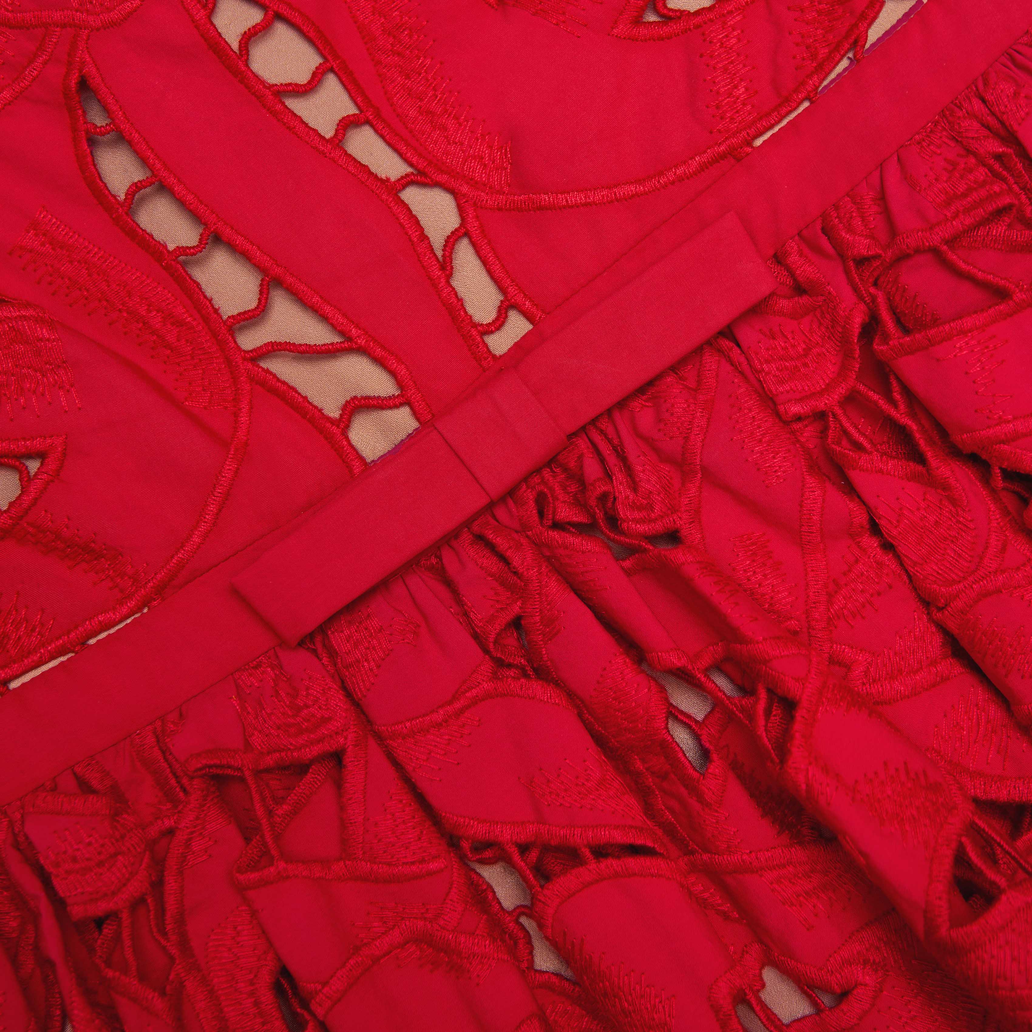 Red Bow Embroidered Midi Dress