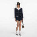 Navy Boucle Contrast Collar Jacket