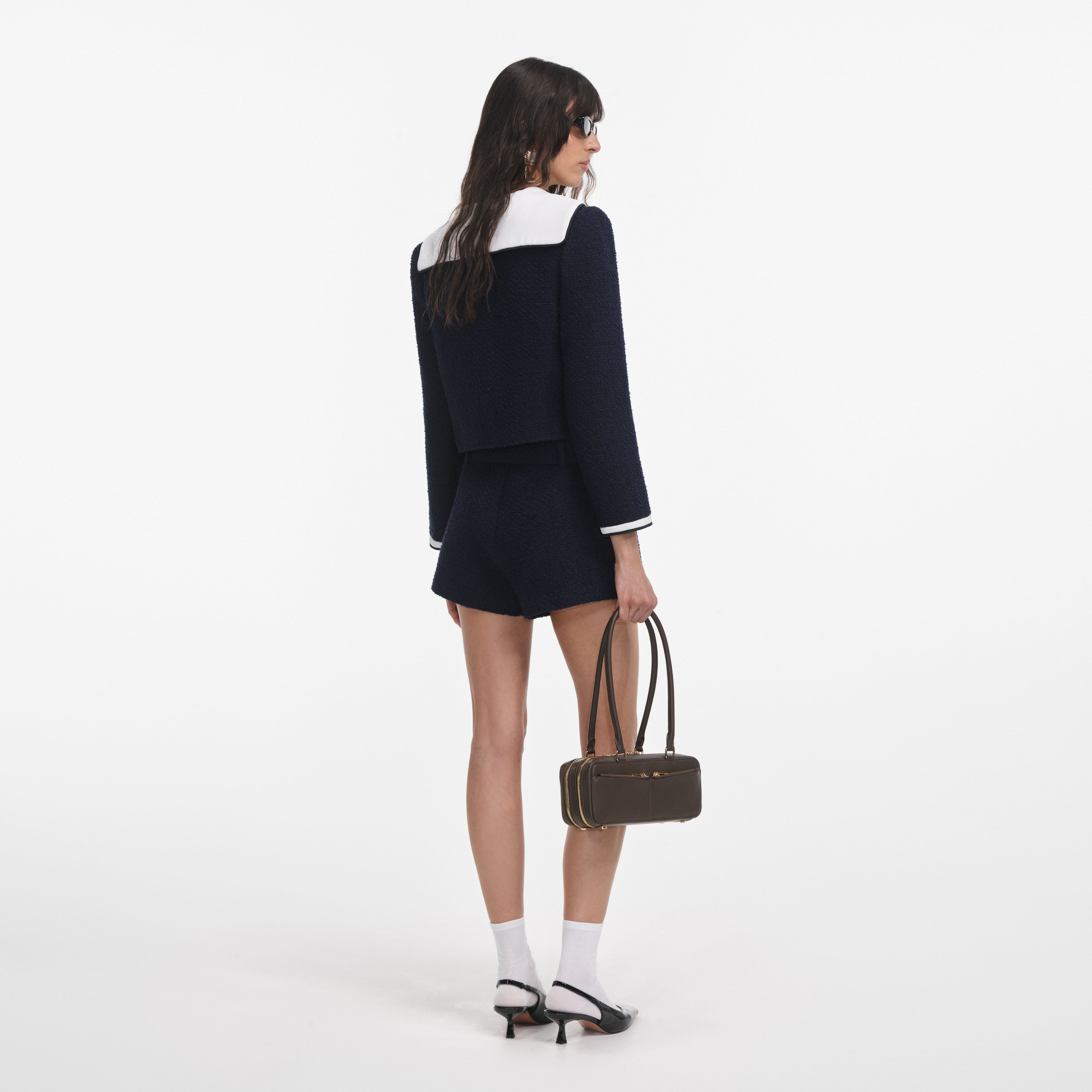 Navy Boucle Contrast Collar Jacket
