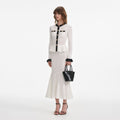 White Pointelle Knit Contrast Midi Dress