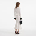 White Pointelle Knit Contrast Midi Dress