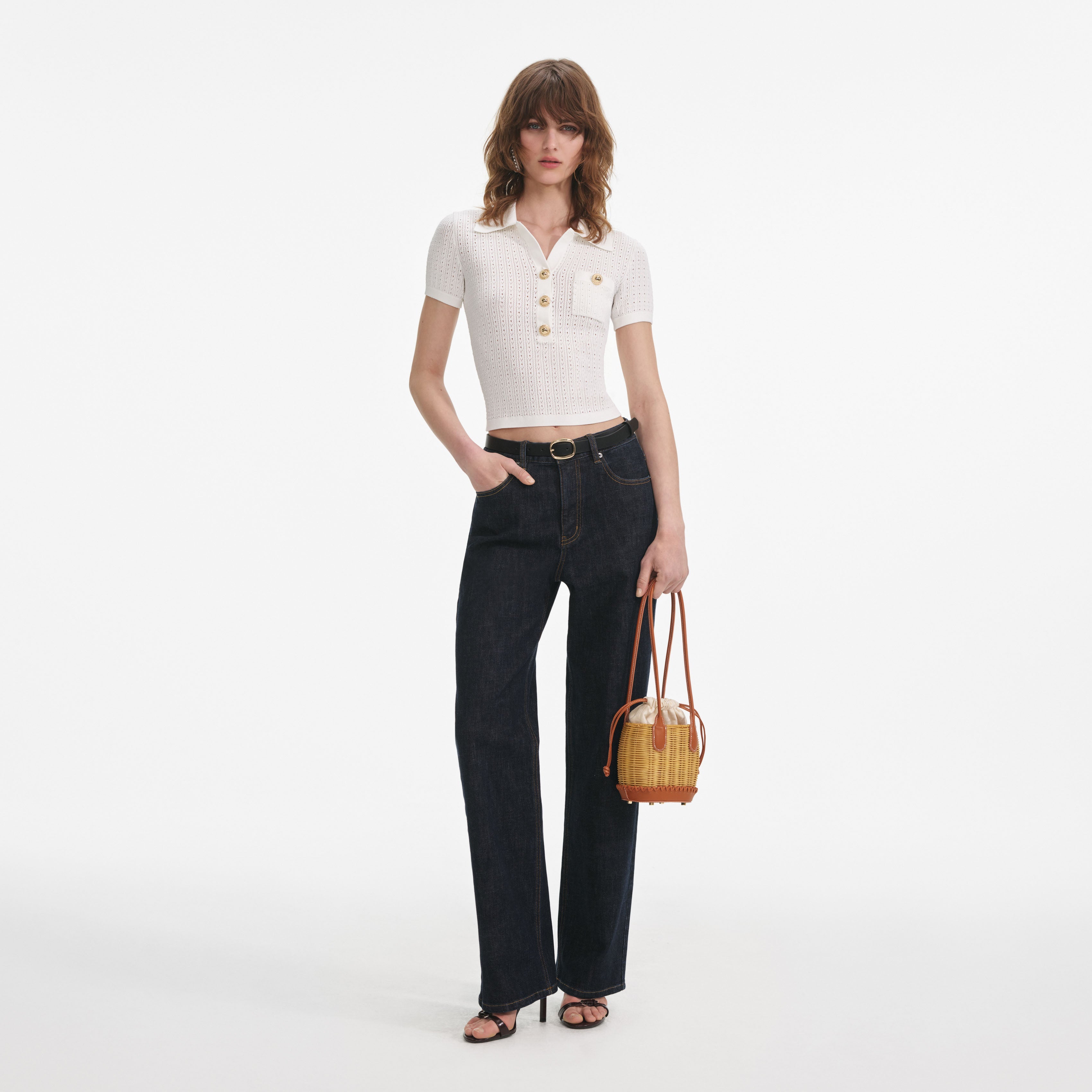 White Pointelle Knit Top