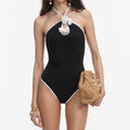 Black Crochet Flower Swimsuit