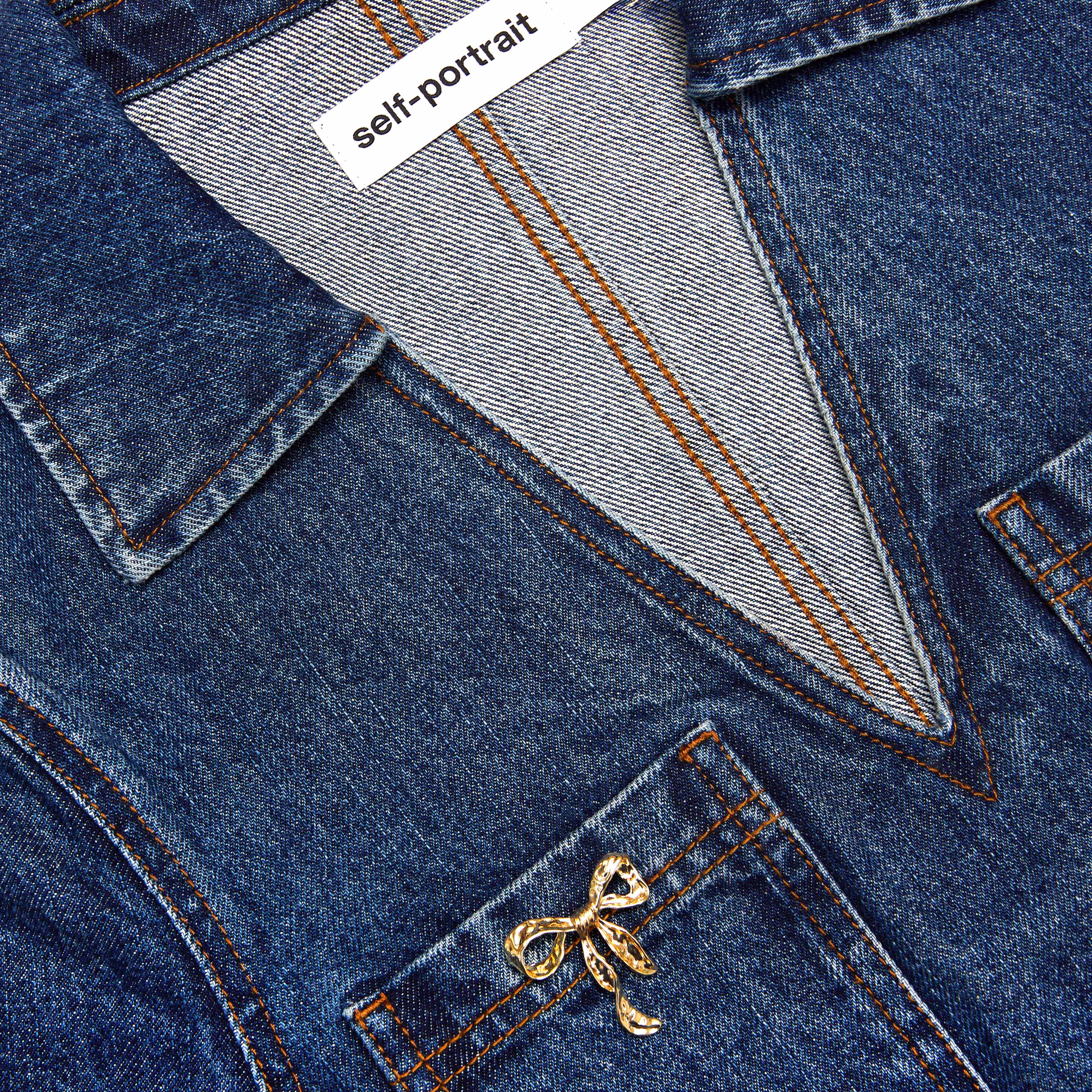 Denim Crystal Bow Mini Dress