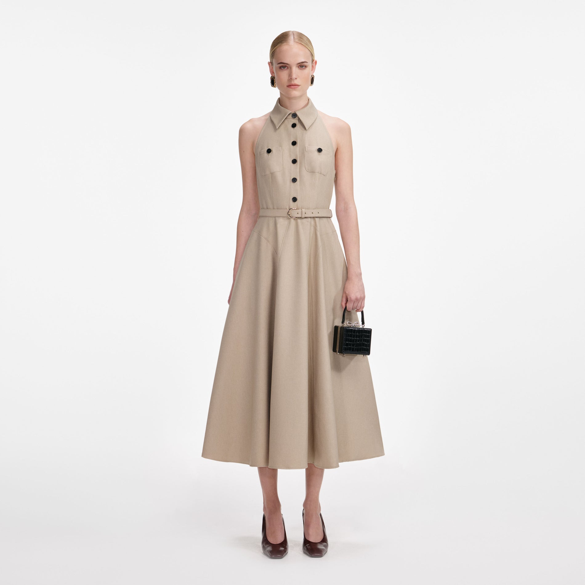 Beige Linen Midi Dress