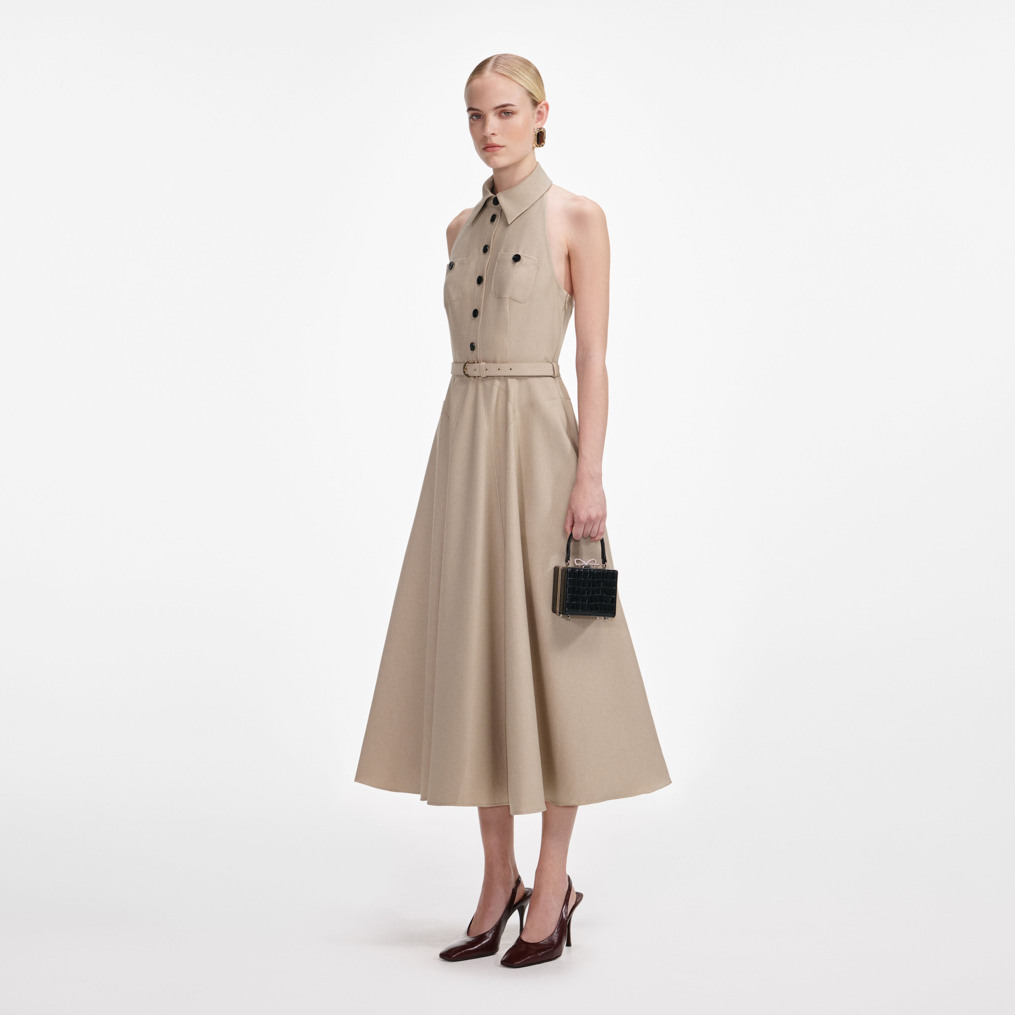 Beige Twill Midi Dress