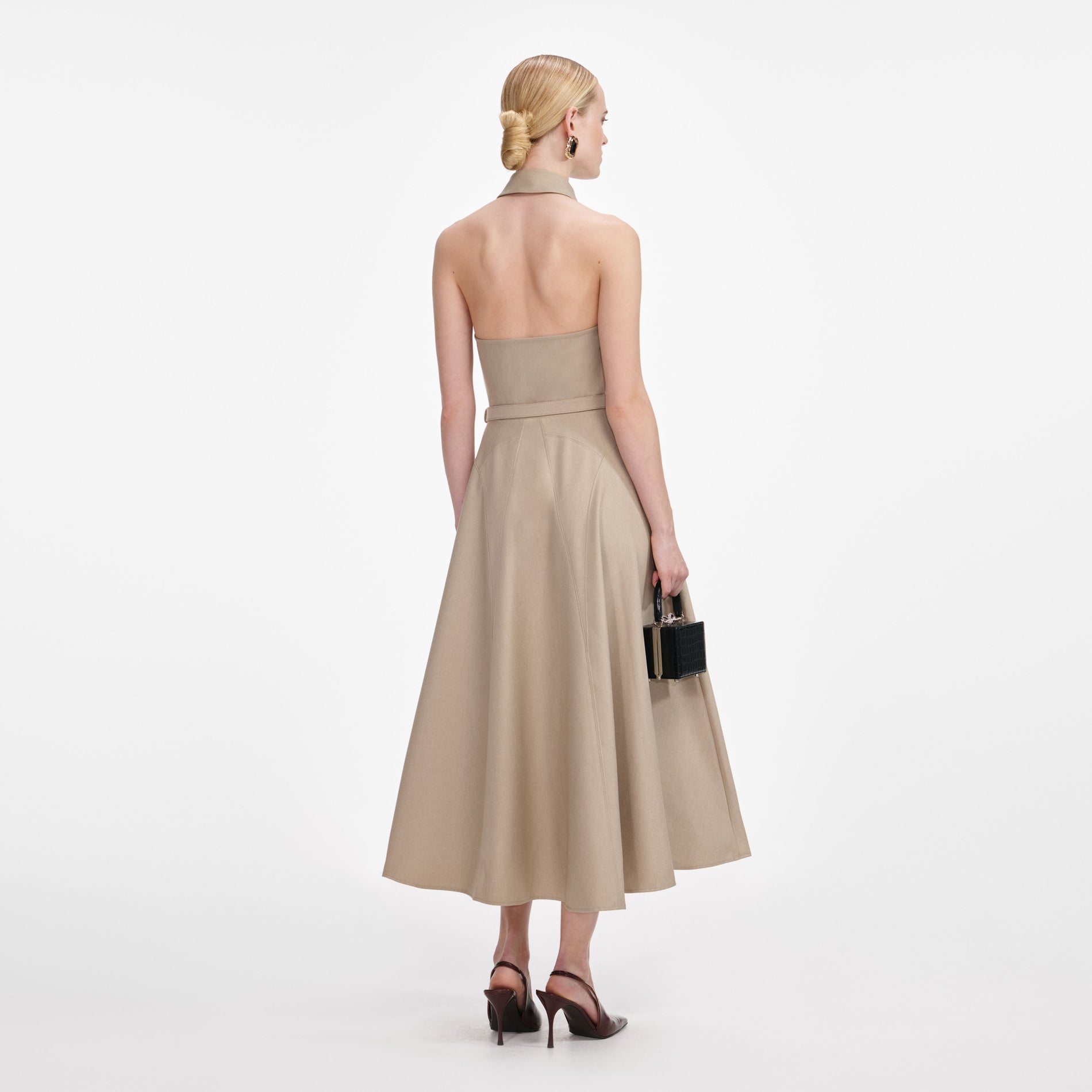 Beige Linen Midi Dress