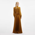 Bronze Satin Pussy Bow Maxi Dress