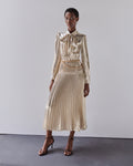 Gold Metallic Tie Neck Midi Dress