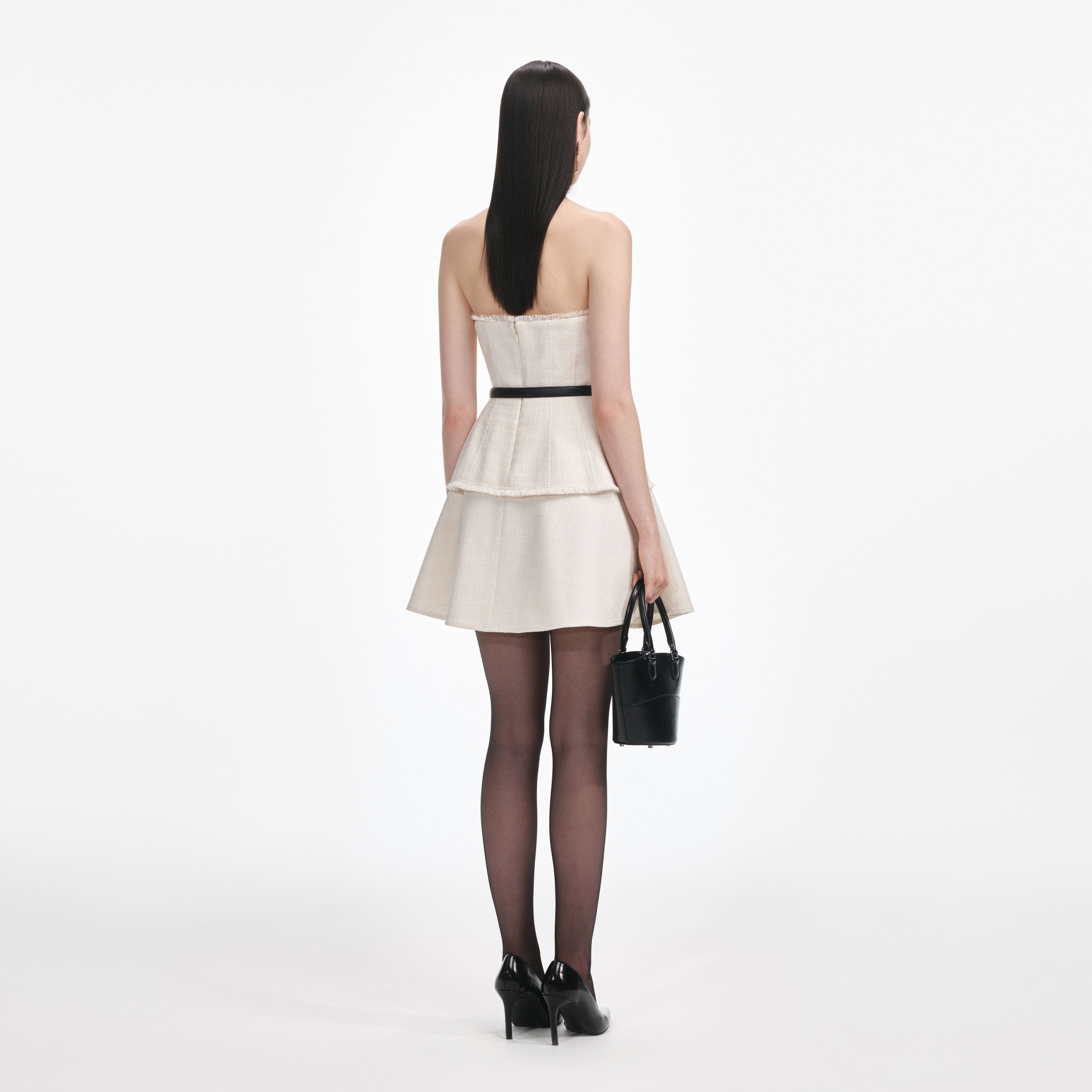 Cream Boucle Bandeau Mini Dress