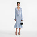 Blue Peplum Knit Midi Dress