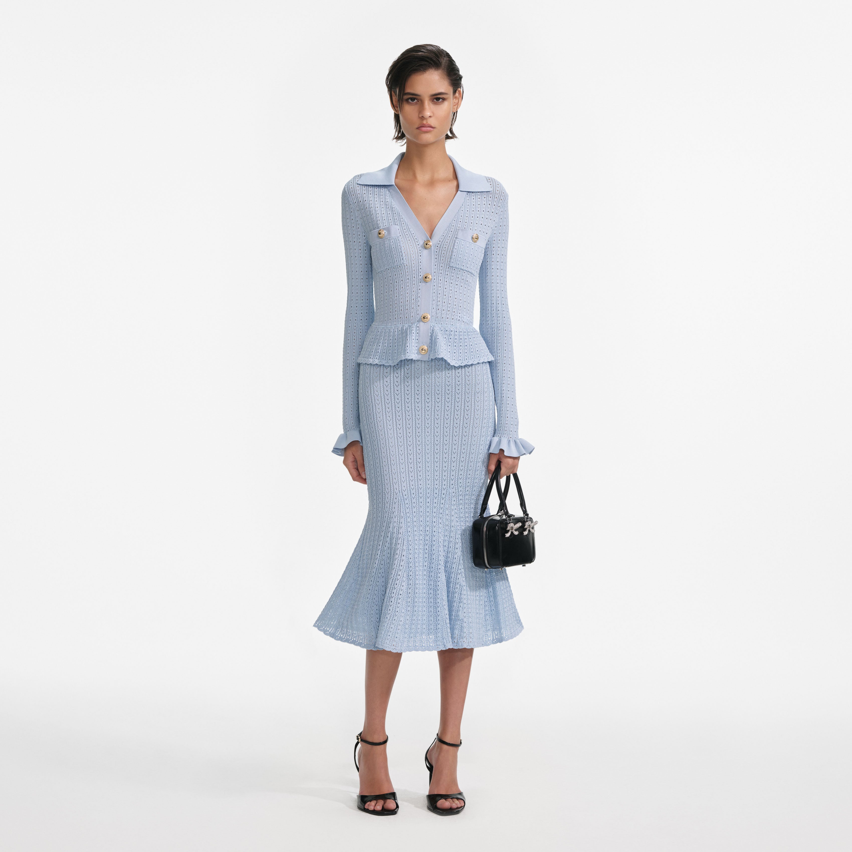 Blue Peplum Knit Midi Dress